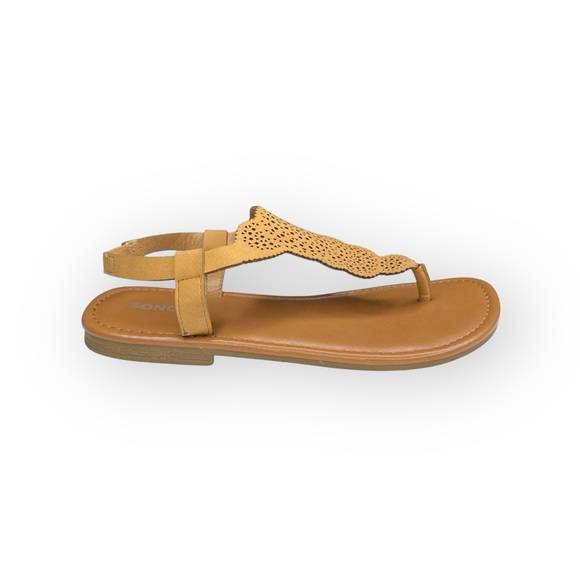 Sonoma ᪥ Laser Cut Vegan Leather Gladiator Thong Flat Sandals ᪥ Butter Yellow 6M - Picture 2 of 16